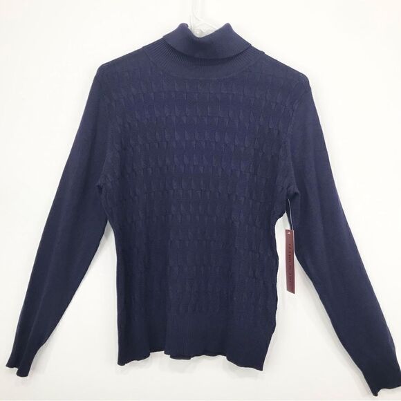Love Scarlett Navy Blue Knit Pullover Turtleneck Sweater NEW - Picture 2 of 14